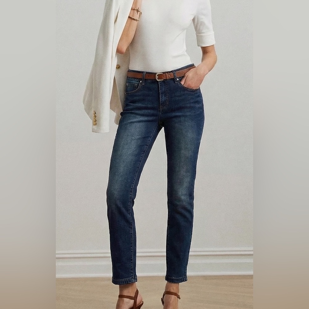 Tahari Chloe Fit Solution Skinny Ankle Jeans 4/27 (28x26.5) Hemmed Blue Womens